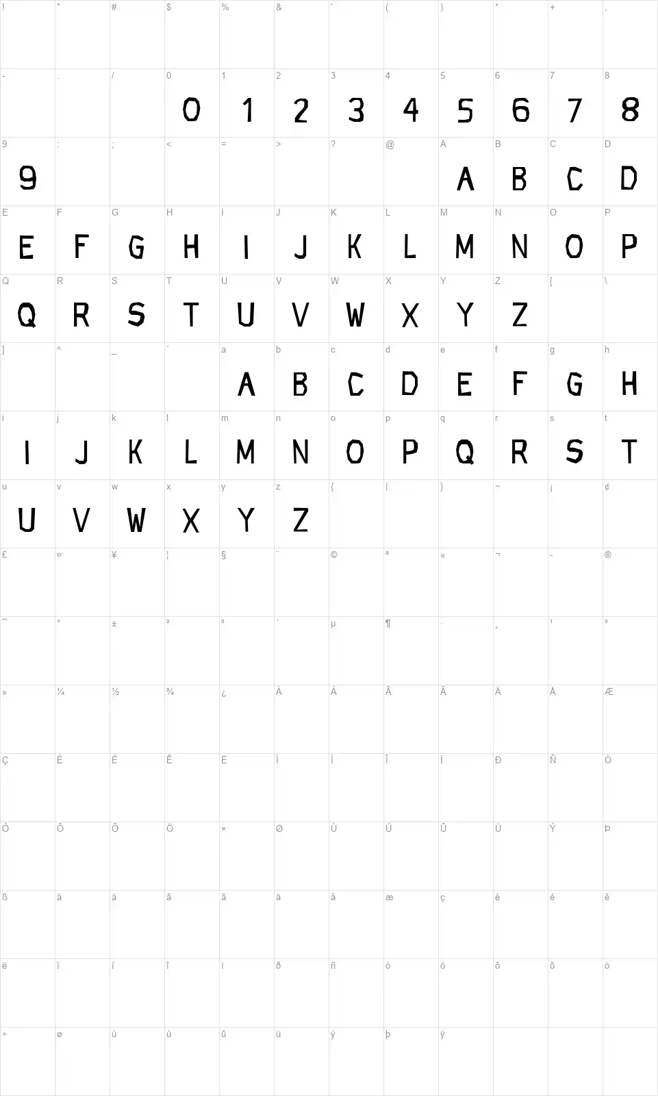 CF Rock Agefont character map