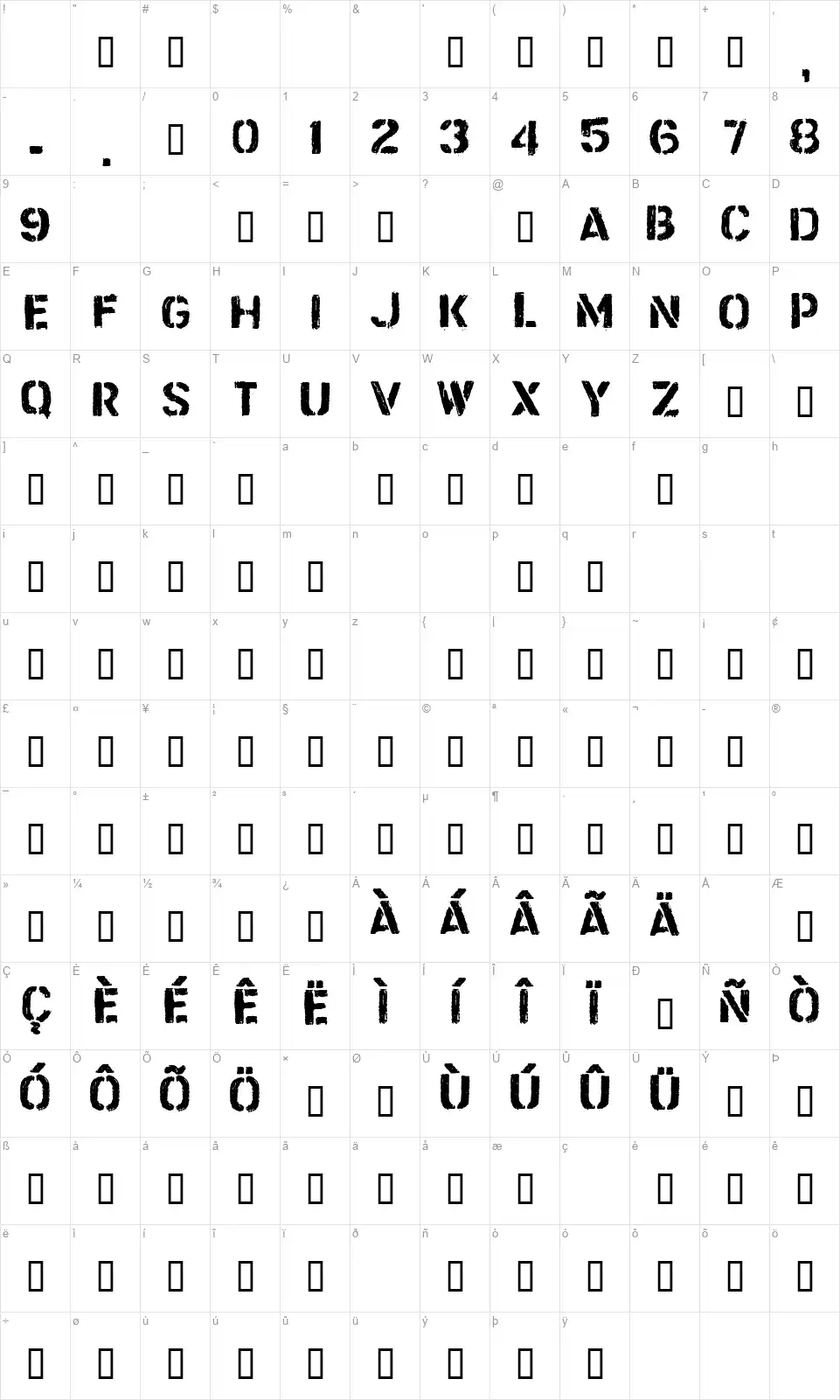CF Trash Zonefont character map