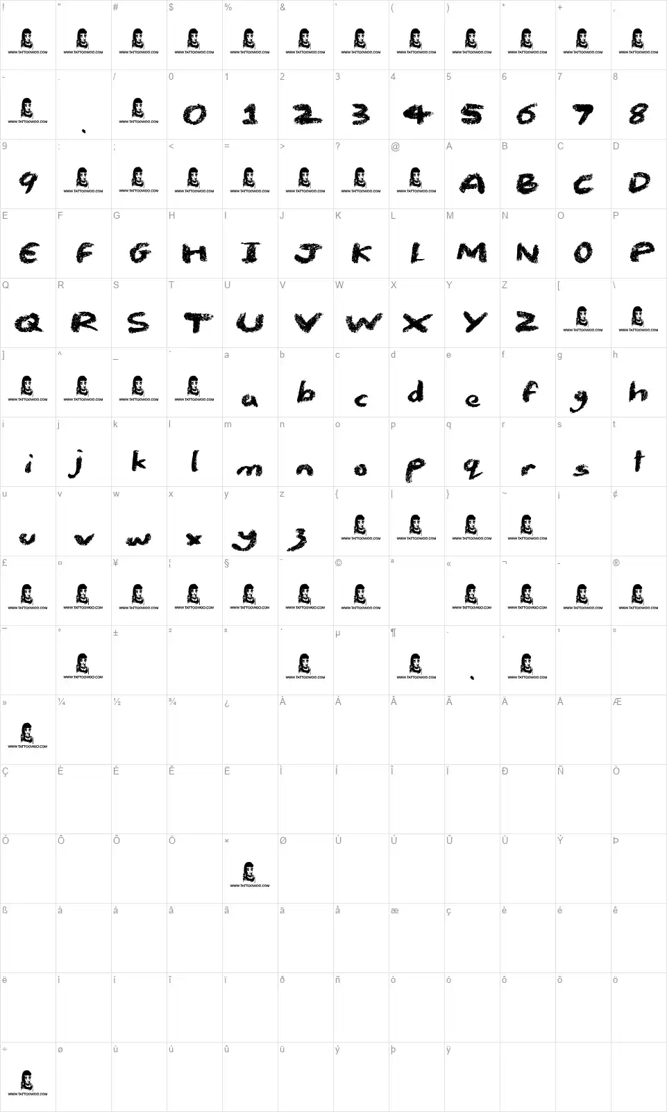 Chalk Stickfont character map