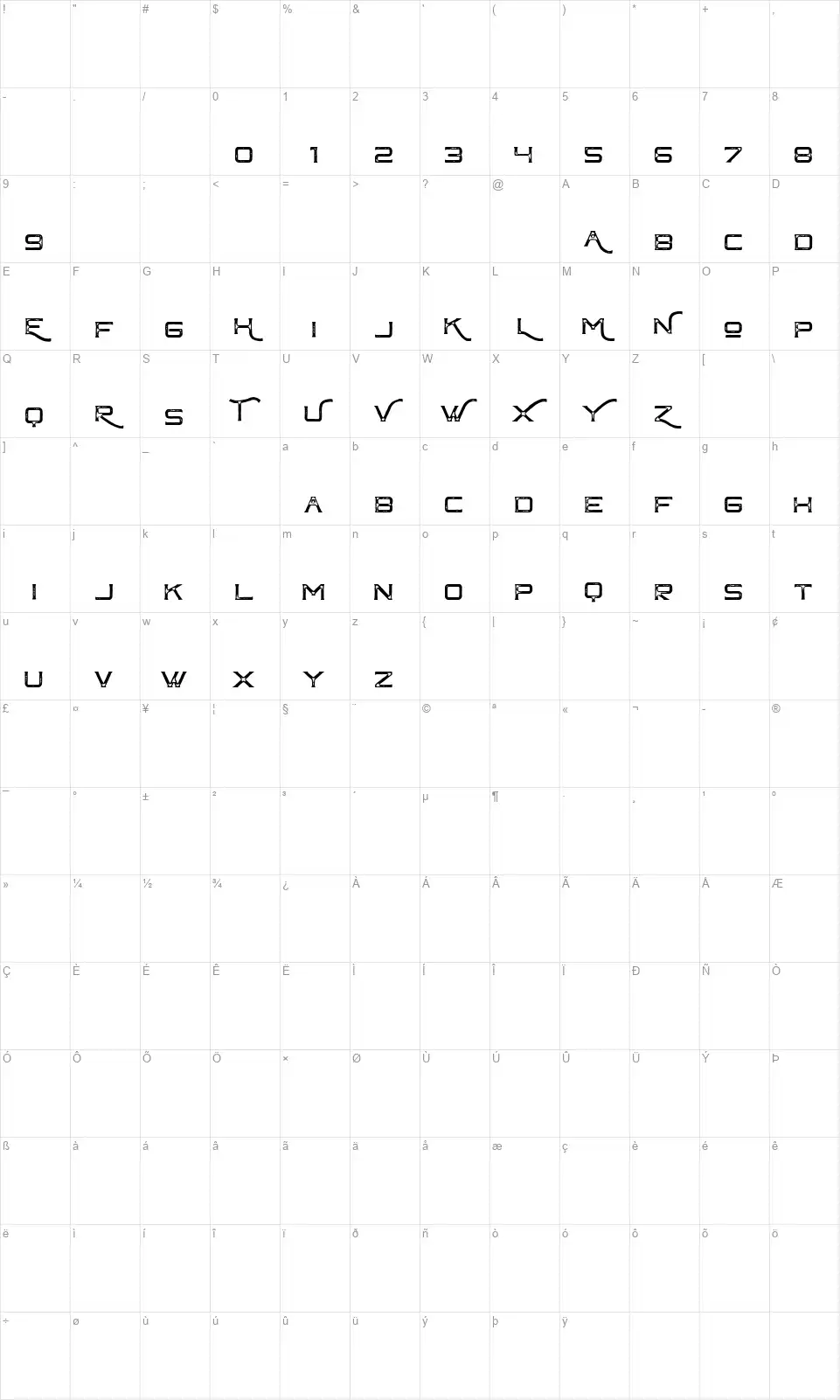 Chapter One Vintagefont character map