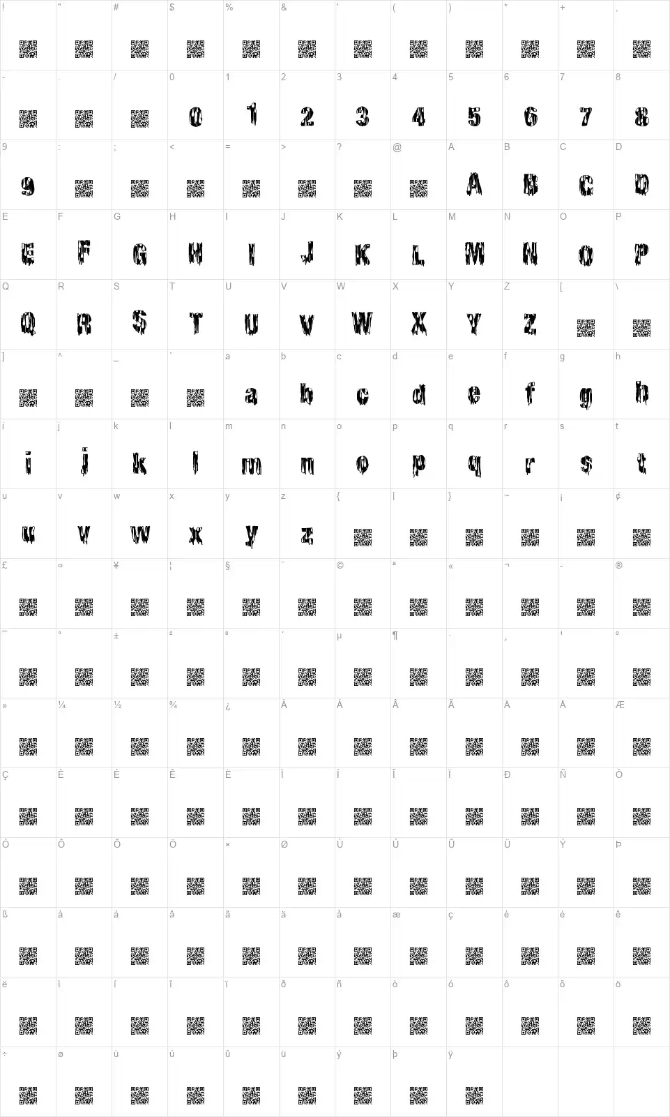 Cheap Horrorfont character map