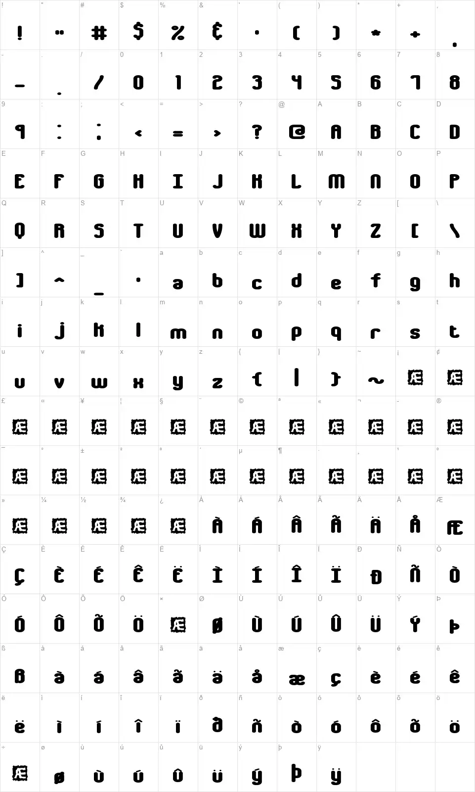Chumbly BRKfont character map