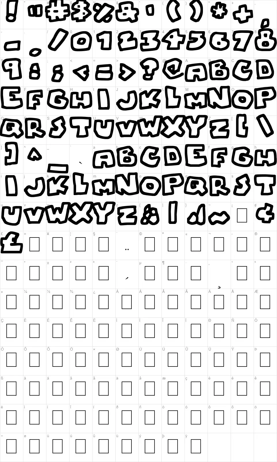 Chunky Boulder Outlinesfont character map