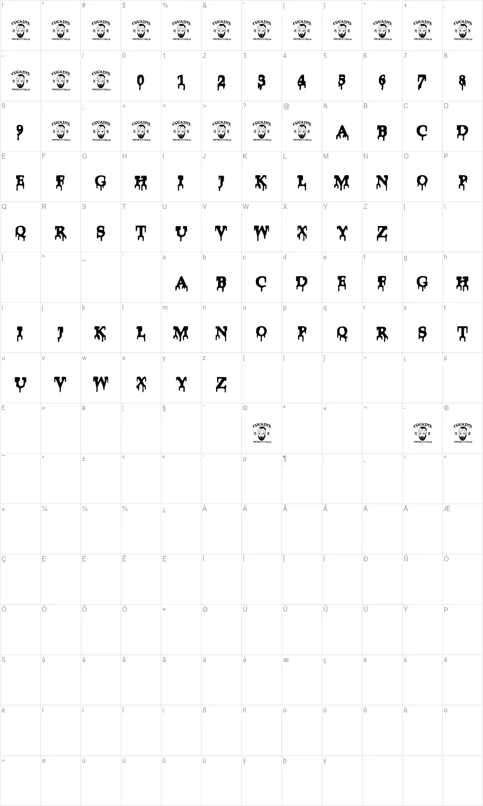 Cocainefont character map