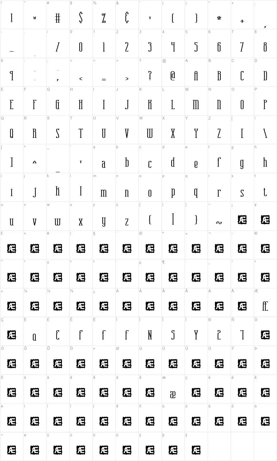 Combustion BRKfont character map