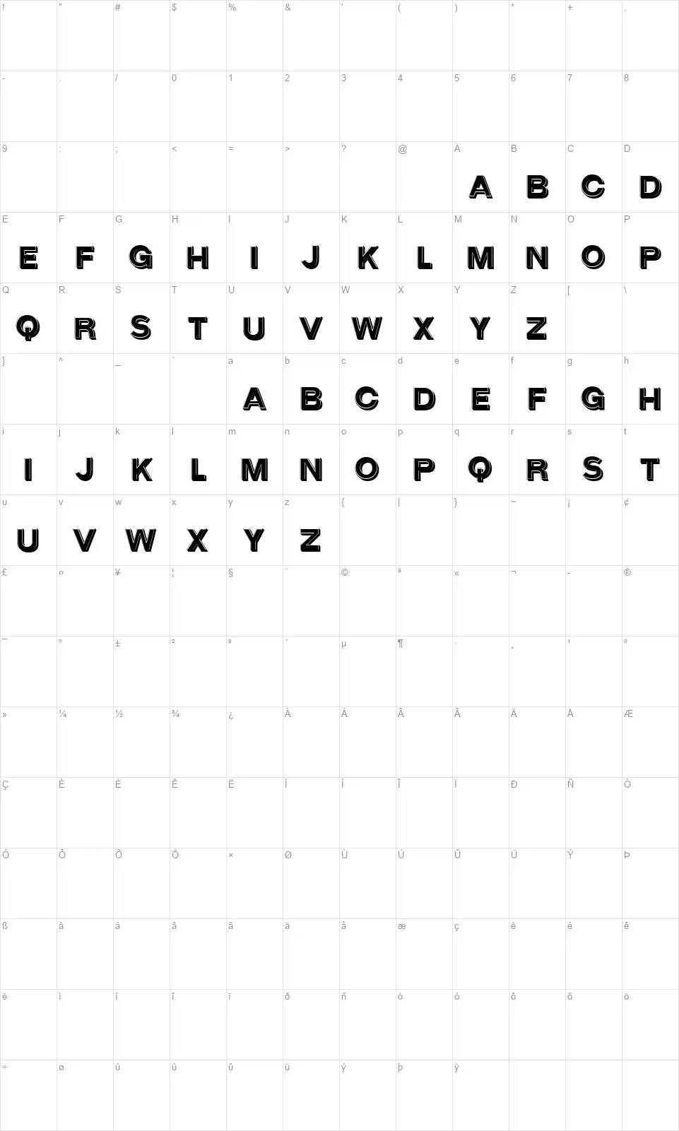 Comfortfont character map