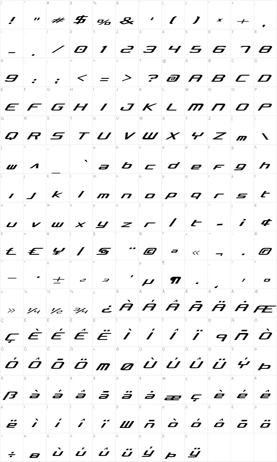 Concielian Classicfont character map