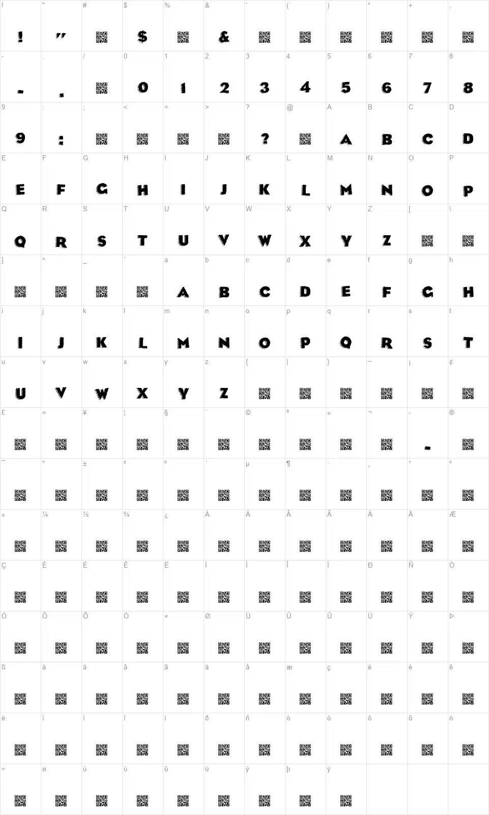 Corpseyfont character map
