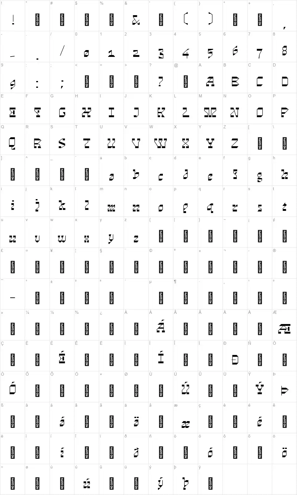 Cosmos Skriftfont character map