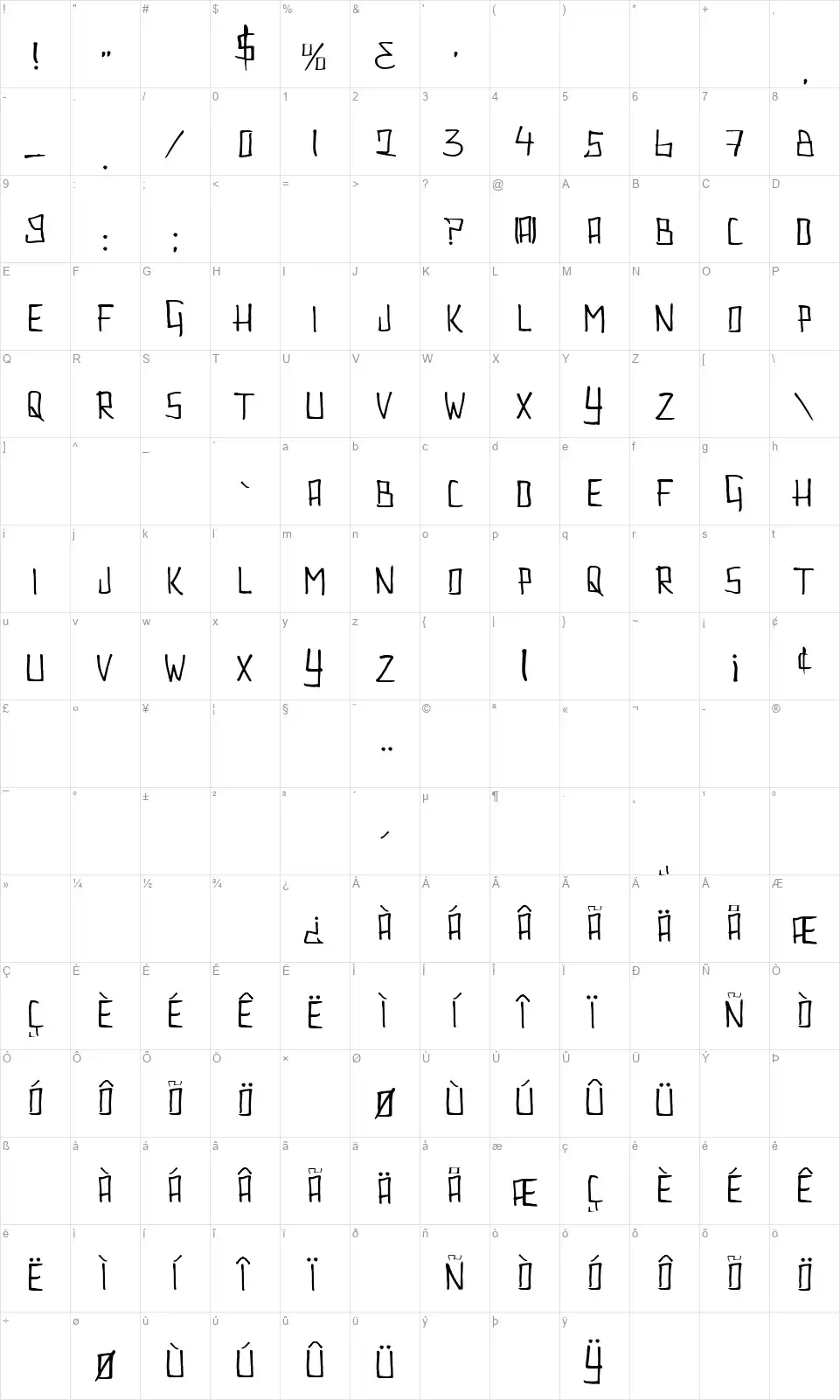 Couldnt Be Botheredfont character map
