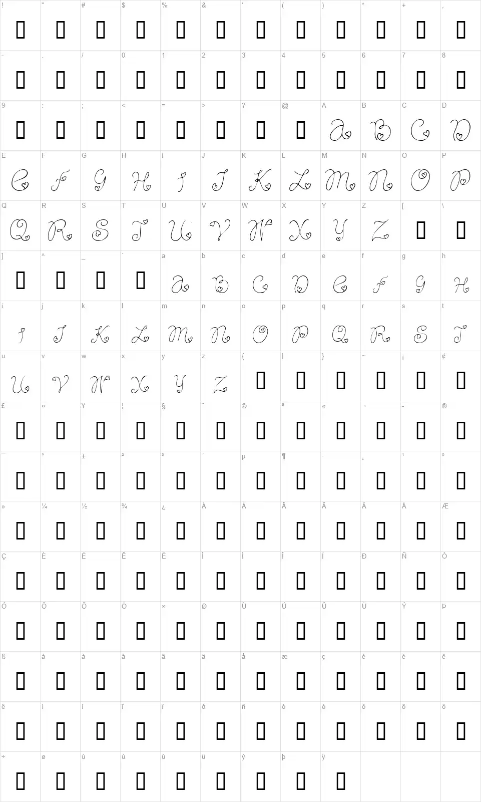 Craftopia Lovefont character map