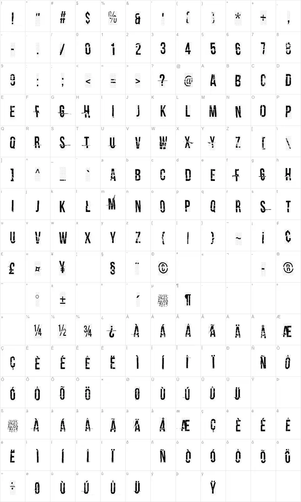 Crash test dummyfont character map