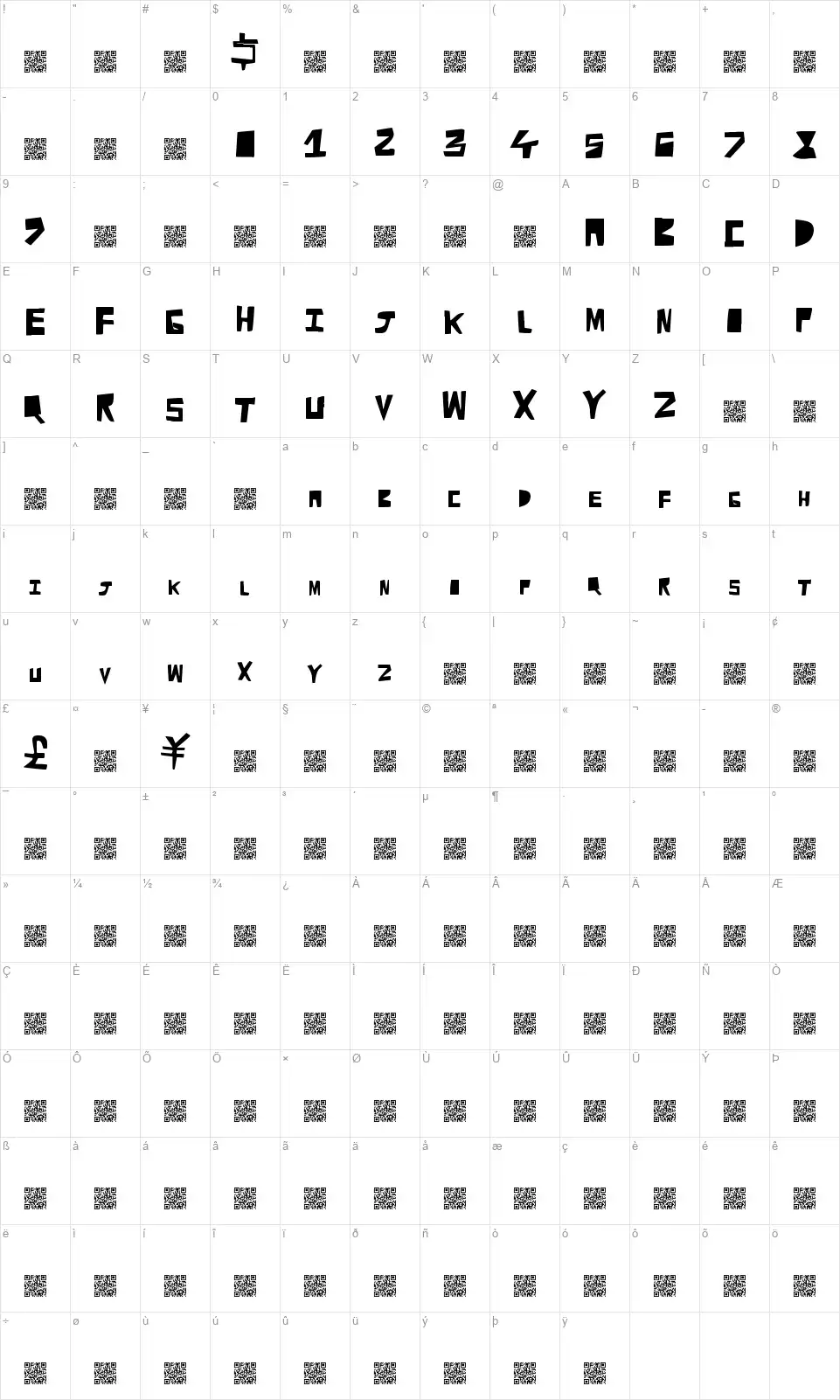Cut Awayfont character map