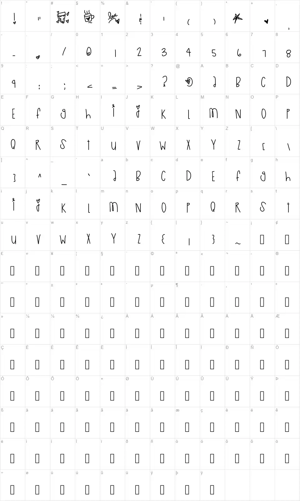 Cute As A Buttonfont character map