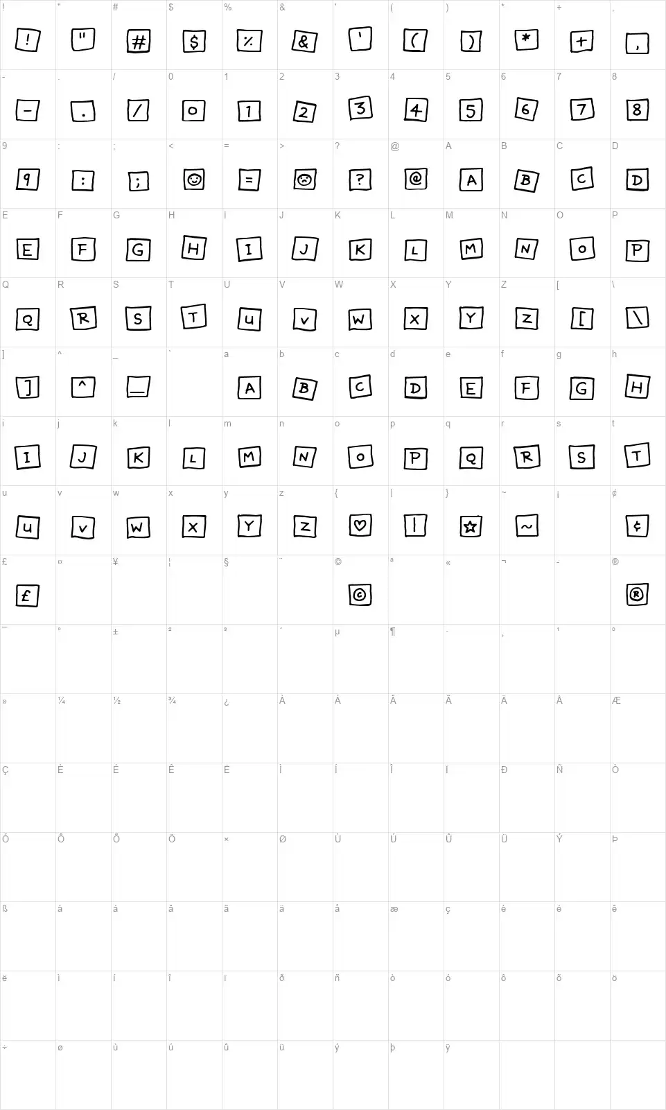 cute notes rusfont character map
