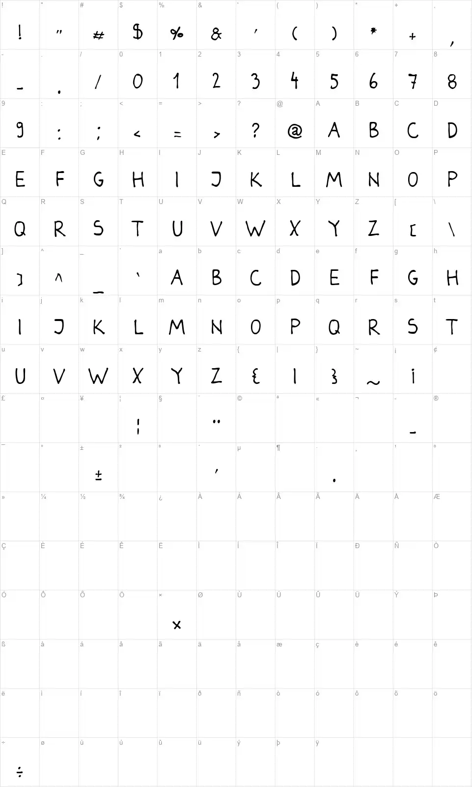 Darbogfont character map