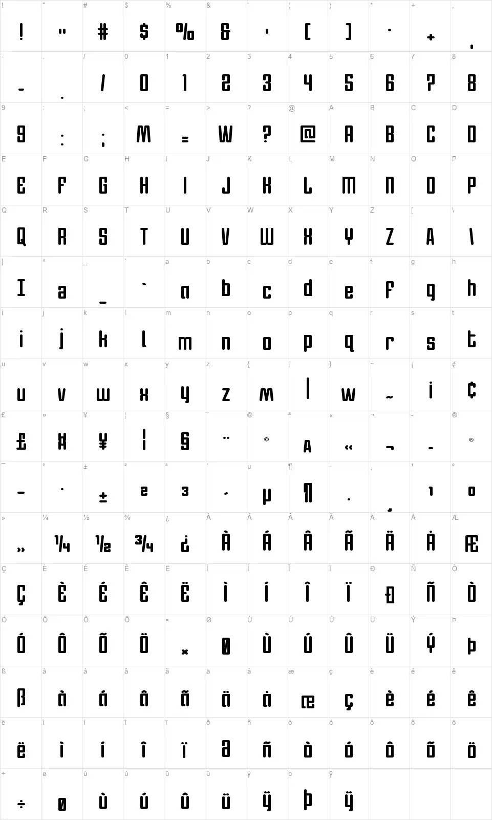Darklighterfont character map