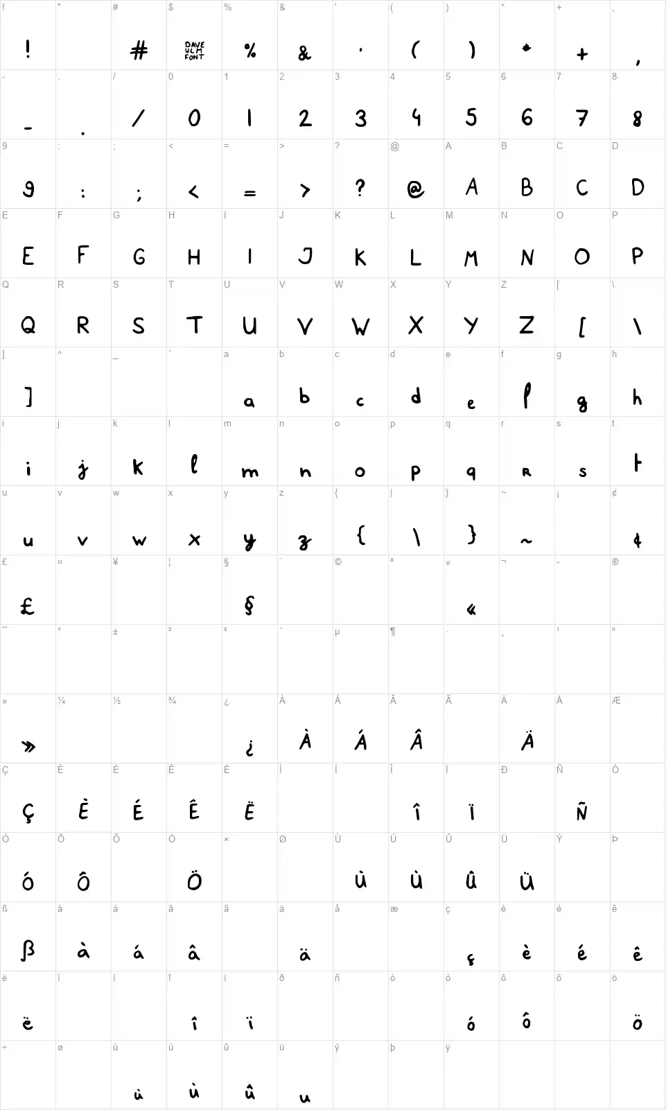 Dave Ulmfont character map