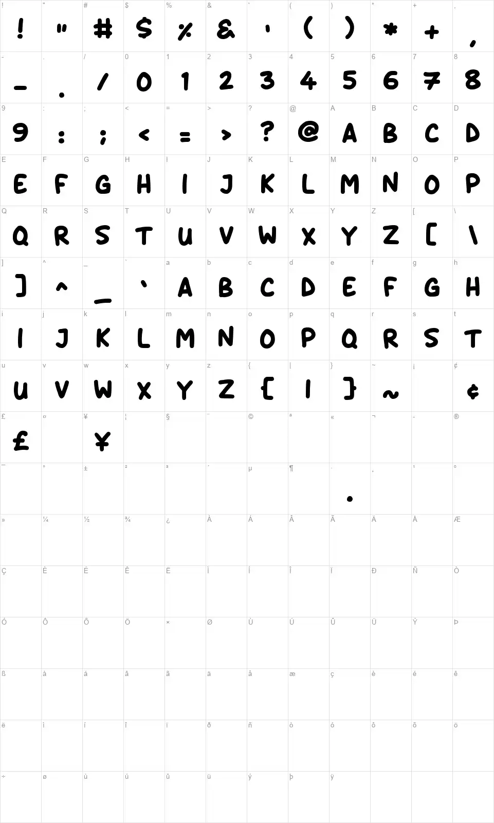Daydreamersfont character map