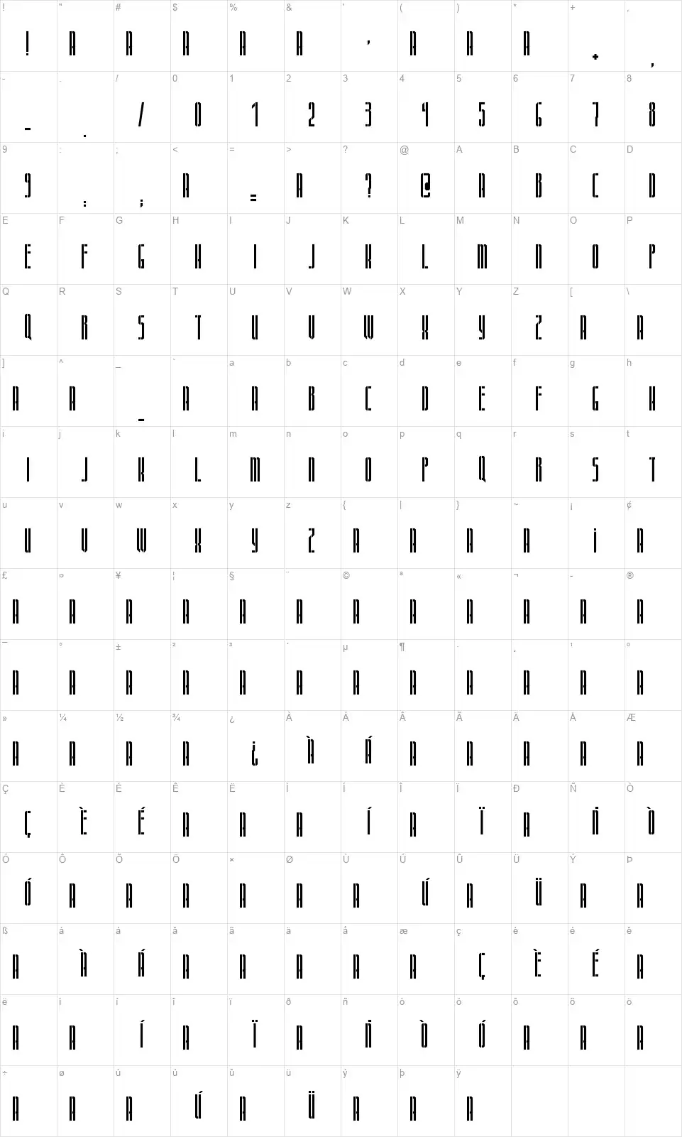 DCA!font character map