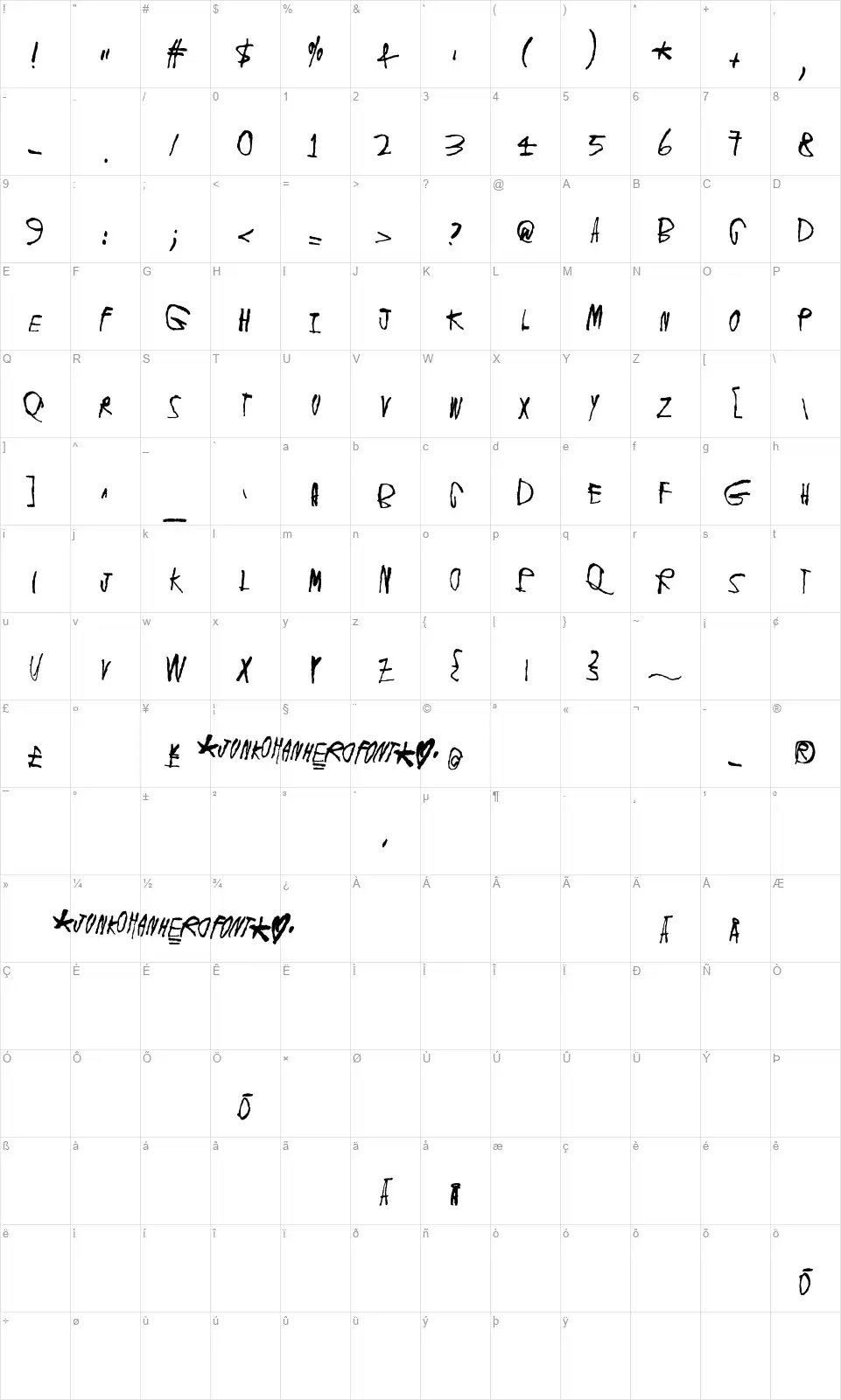 Deafening Silencefont character map