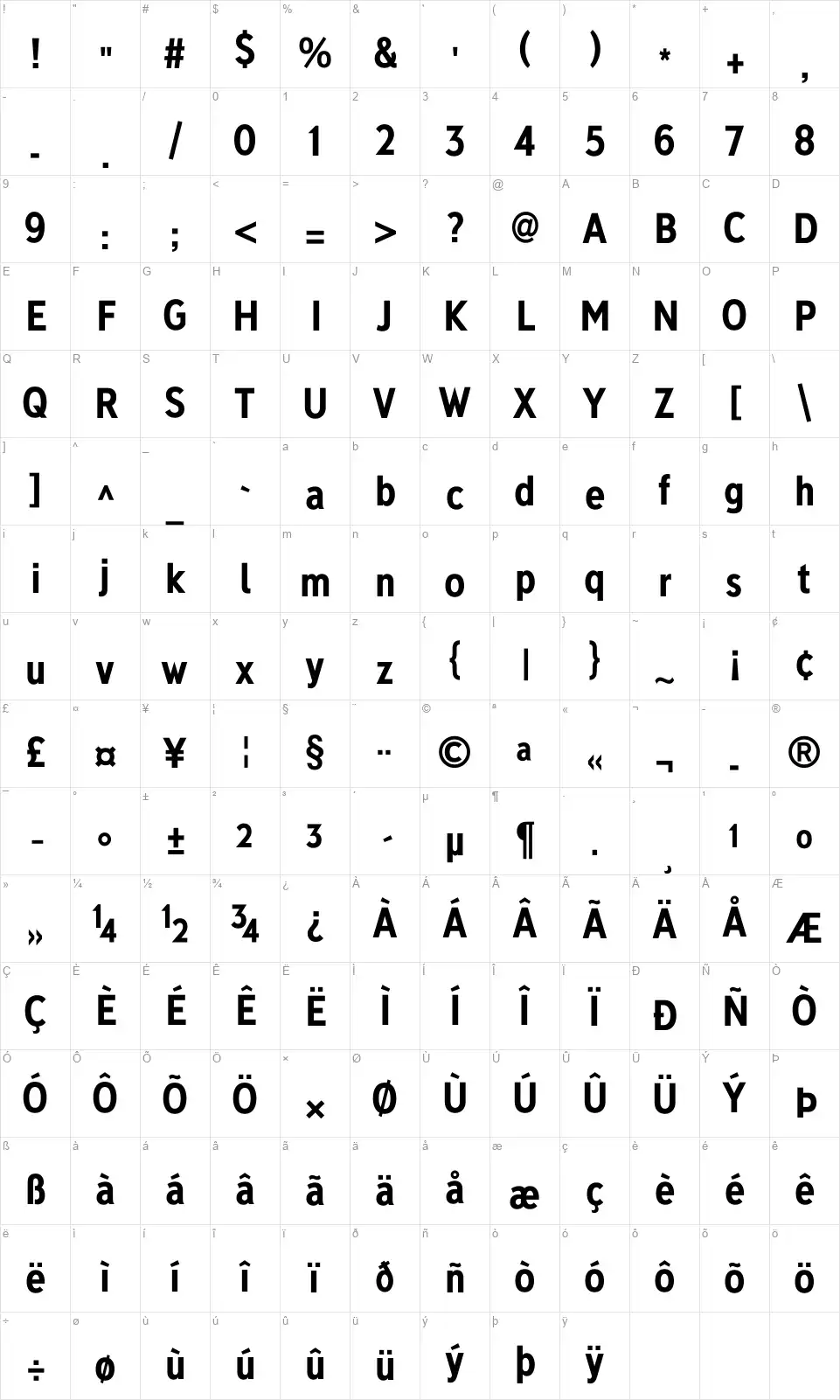 Deansgatefont character map