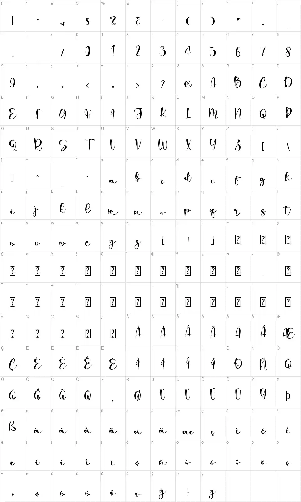 Dear Darlingfont character map