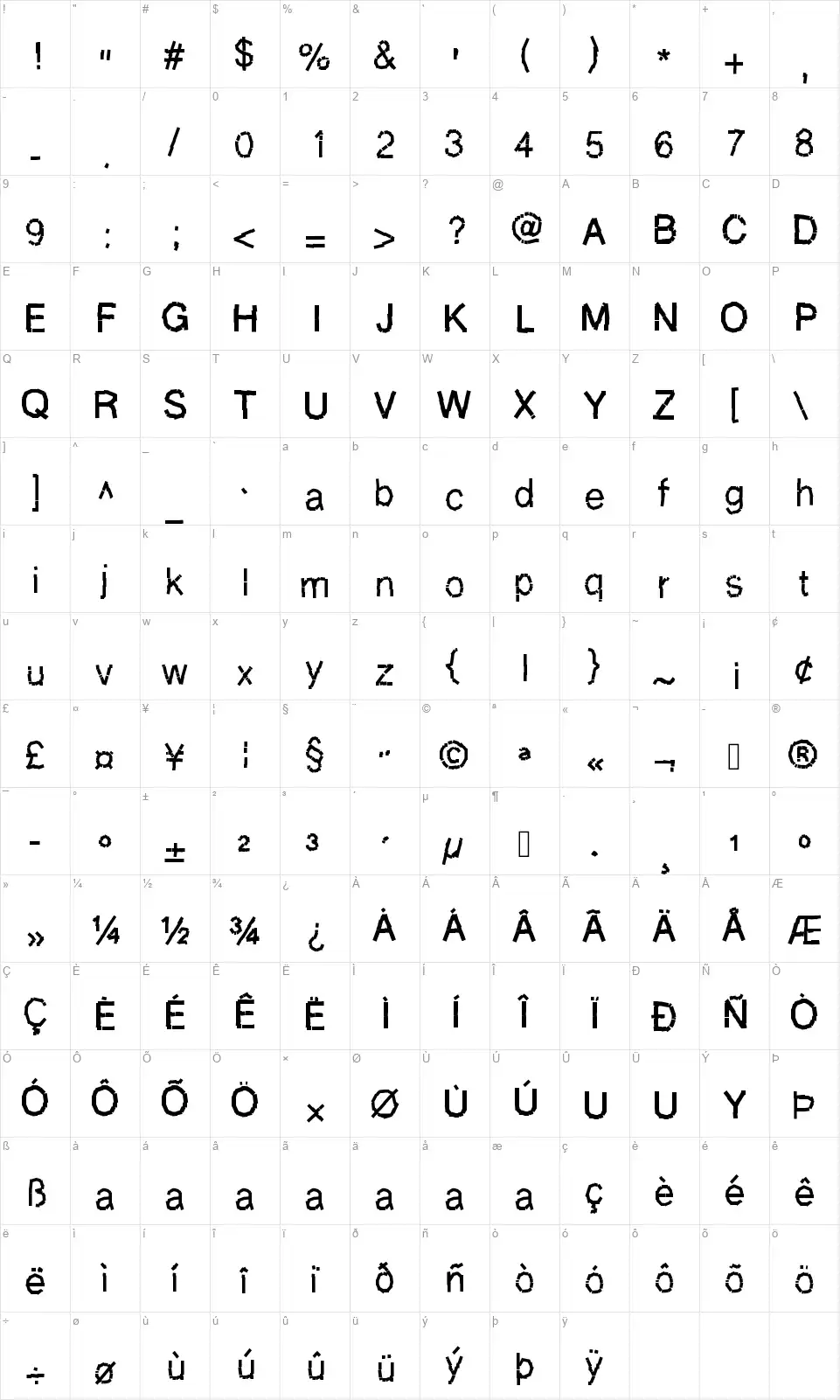 Decomposition phase 1font character map