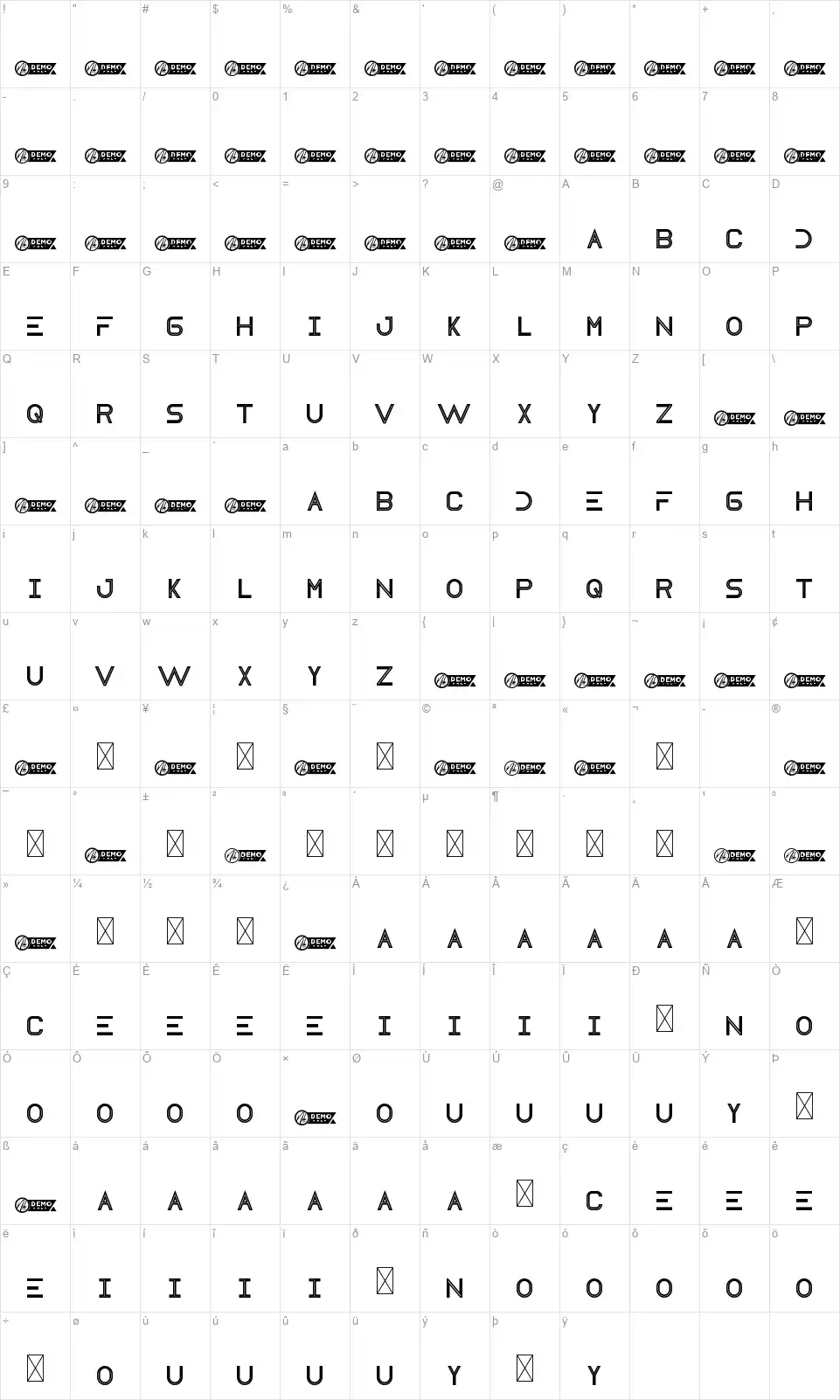 Destiafont character map