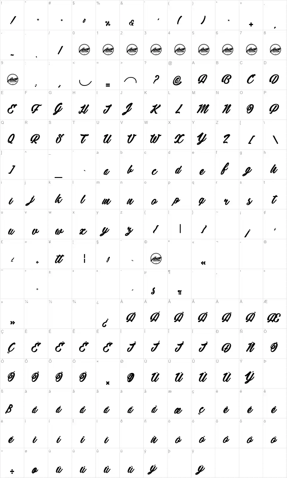 Detective Bildofont character map
