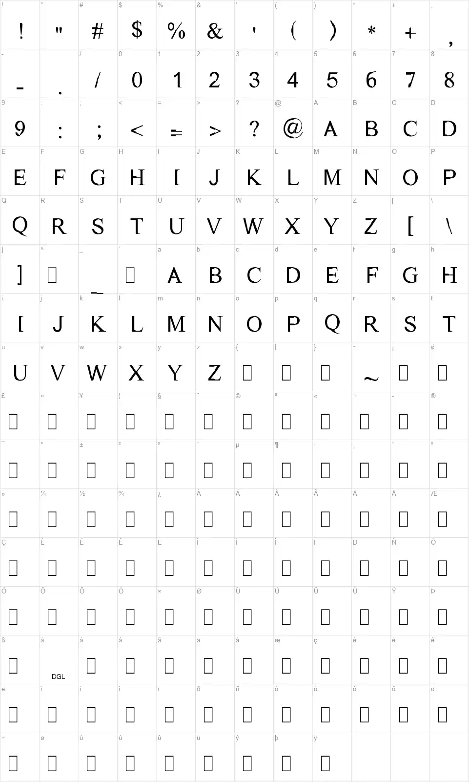 Dichotomyfont character map