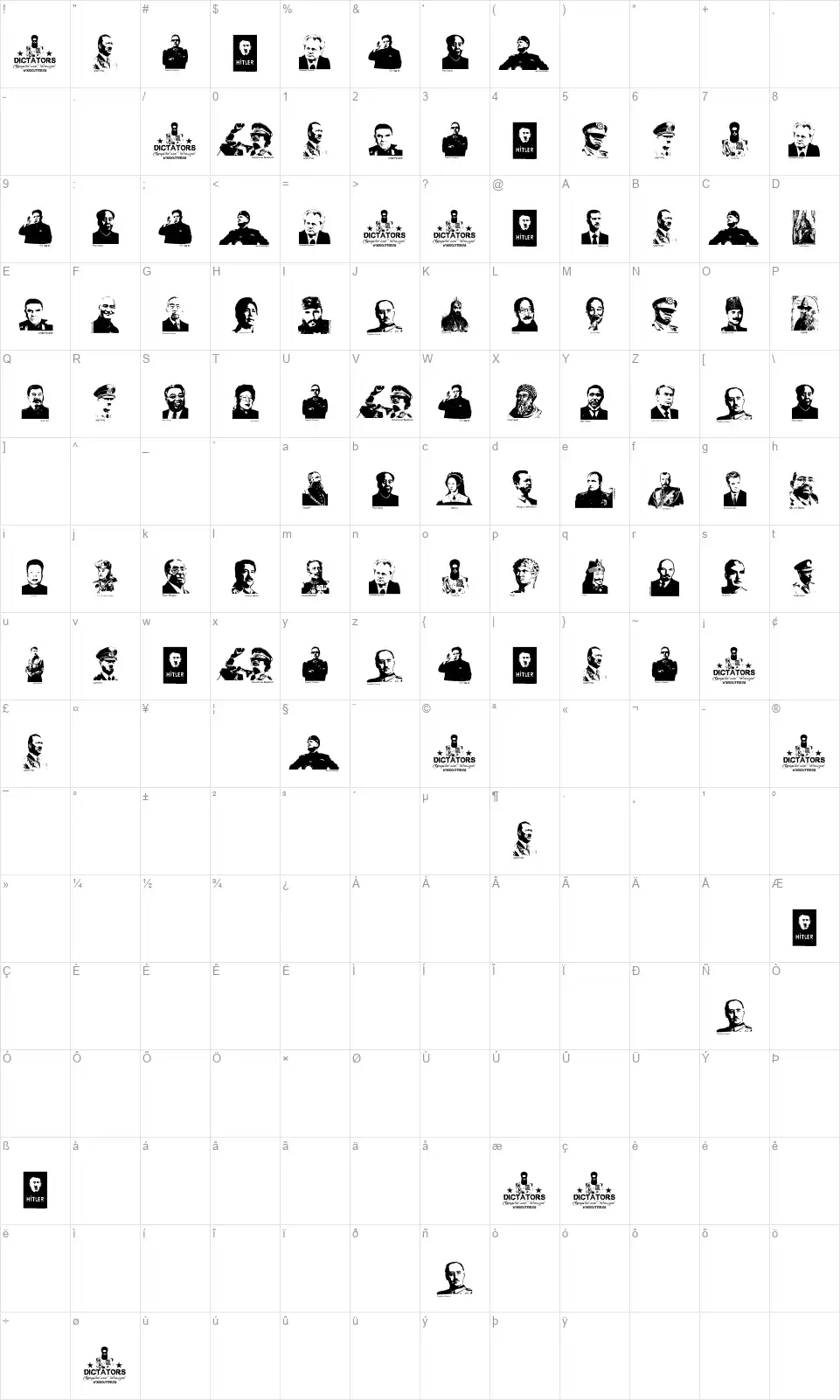 Dictatorsfont character map