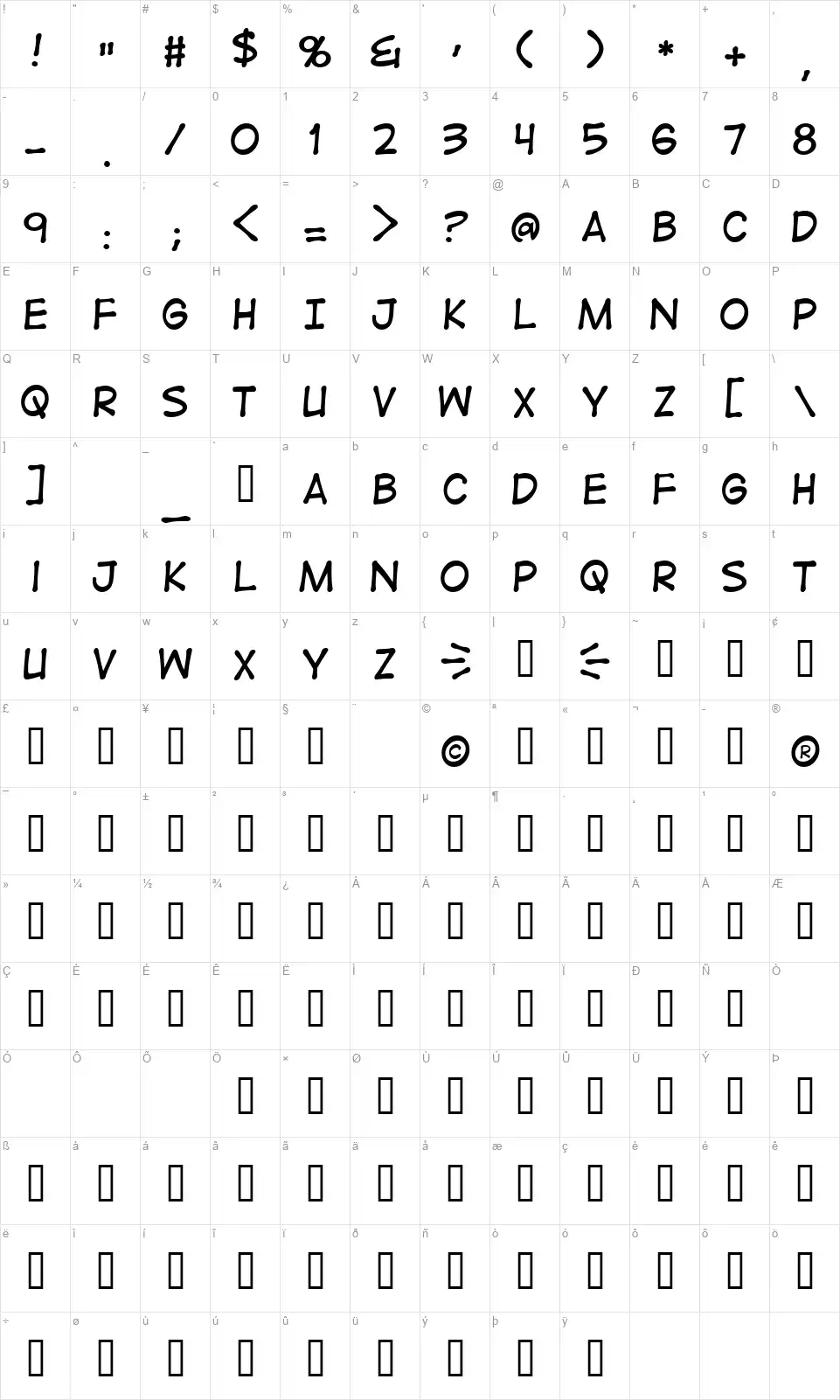 Digital Stripfont character map