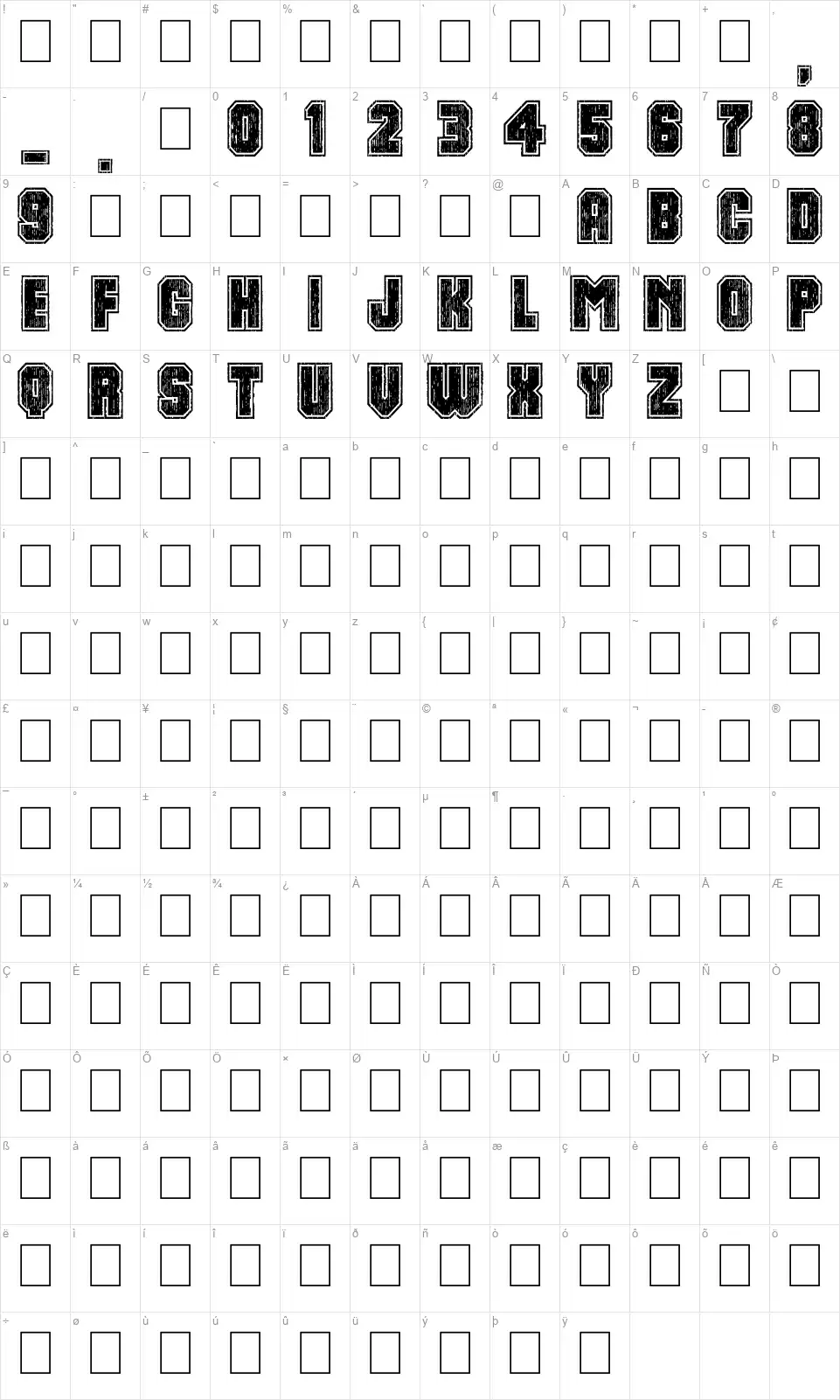 Dirty Bowl 86font character map