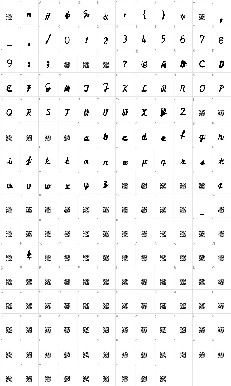 Dirty Olympiafont character map