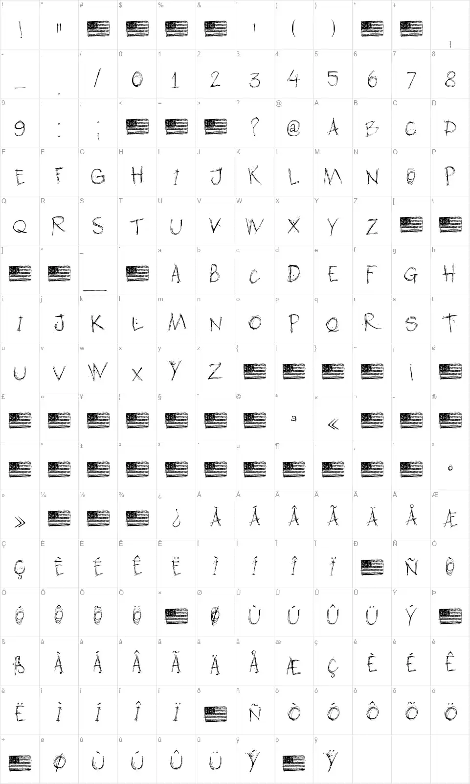 DK American Grungefont character map