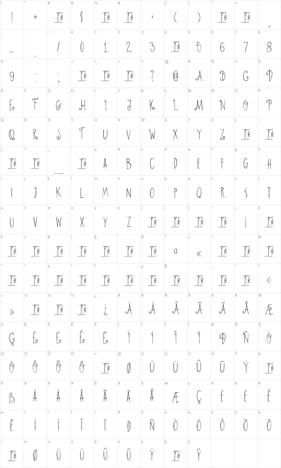 DK Hangman's Delightfont character map