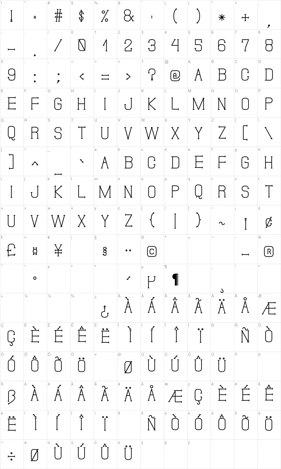 Don Moise Stfont character map