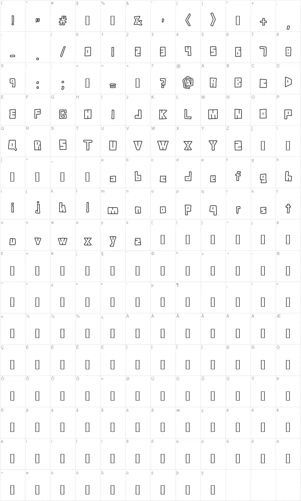 Doodle Digitfont character map