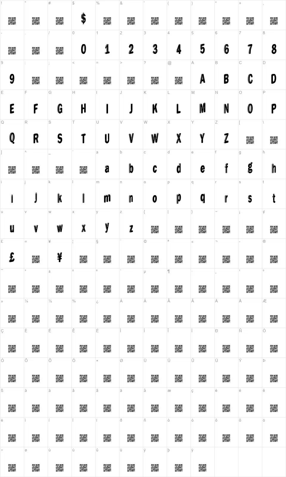 Dream Stencilfont character map