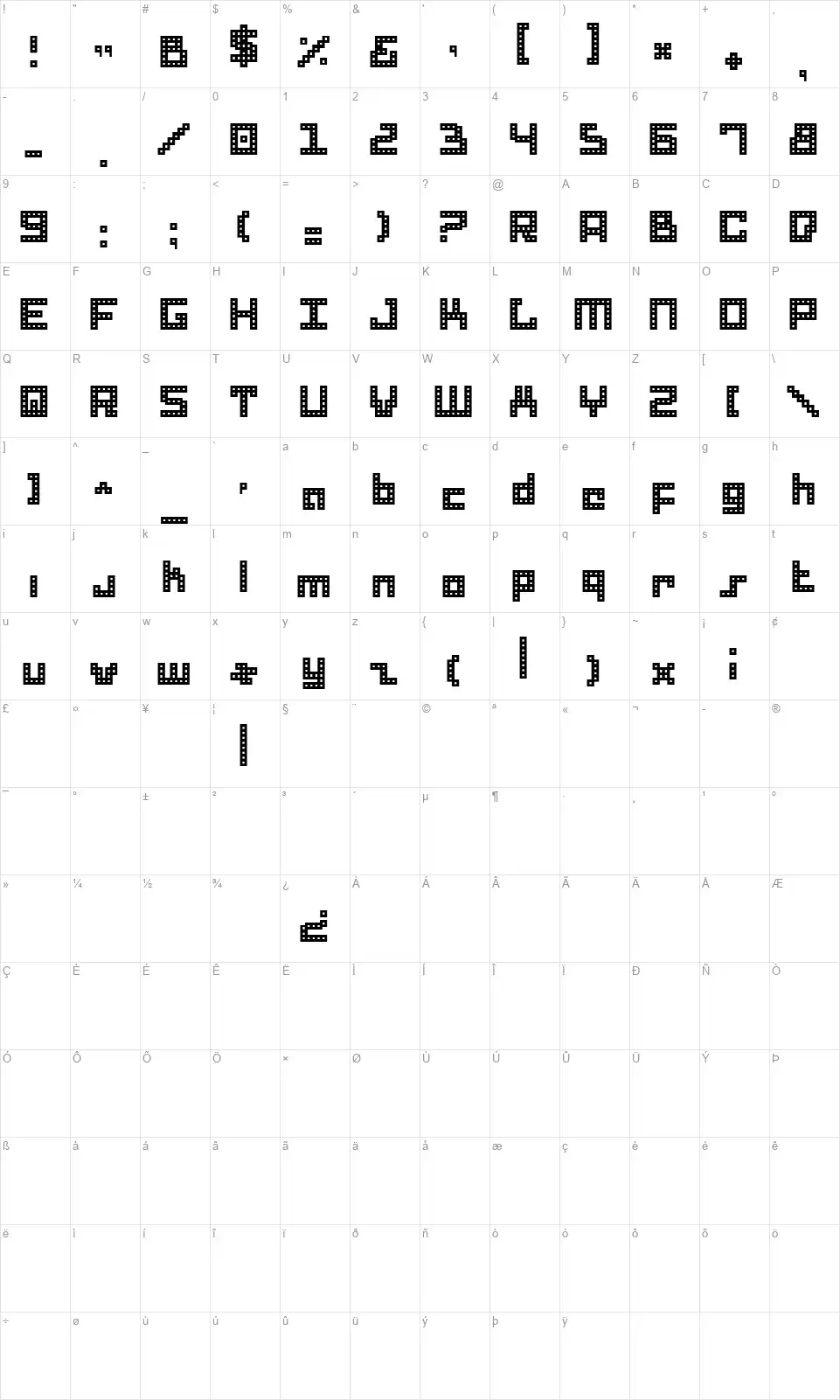 Drid Herder Bitmapfont character map