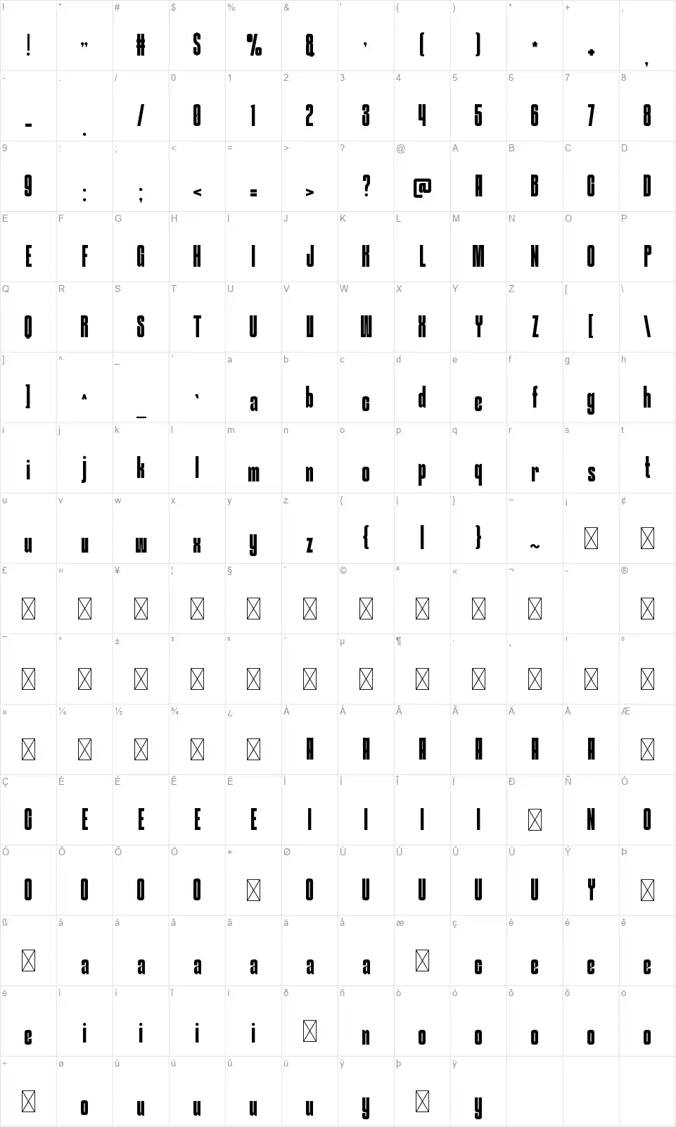 Dragonfont character map