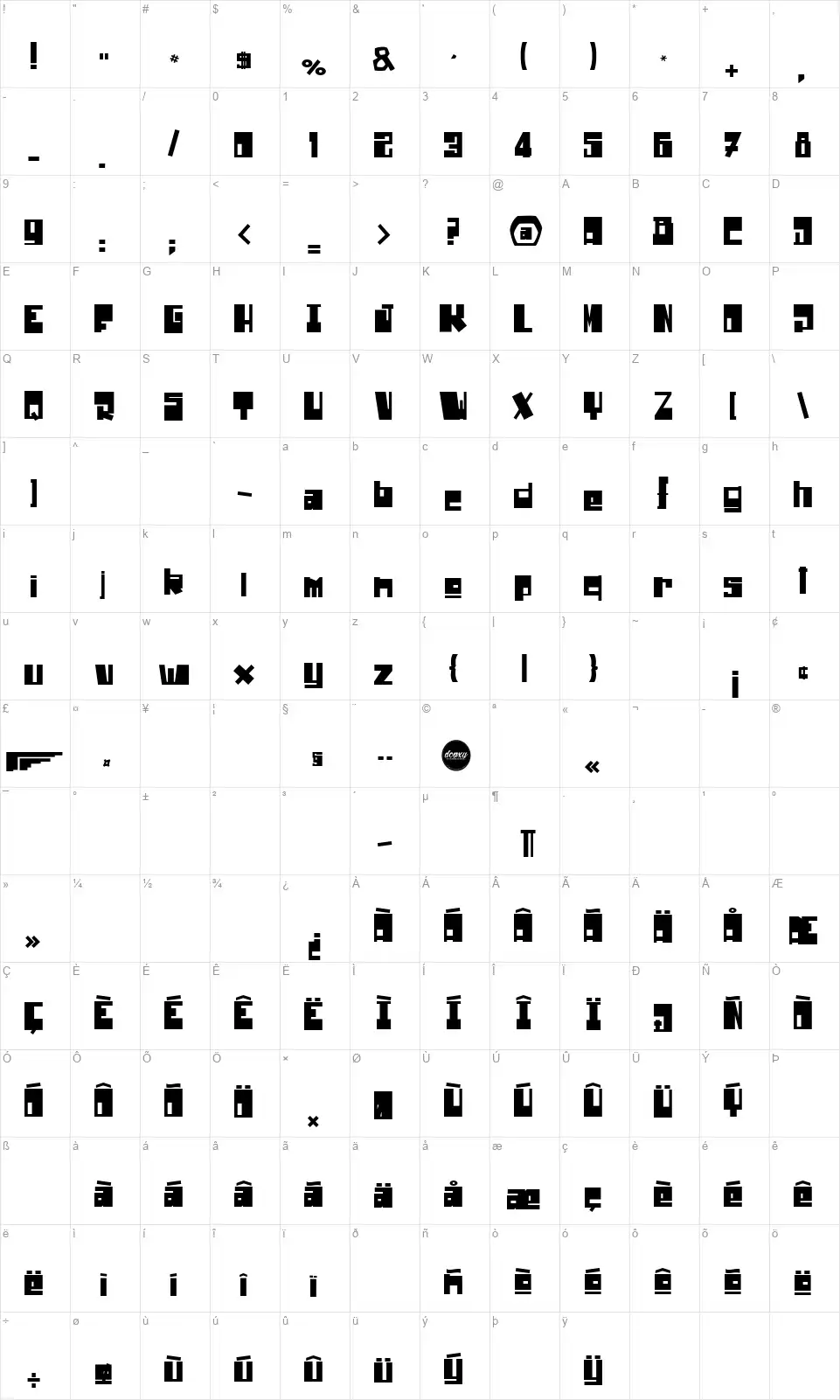 Drone Nationfont character map