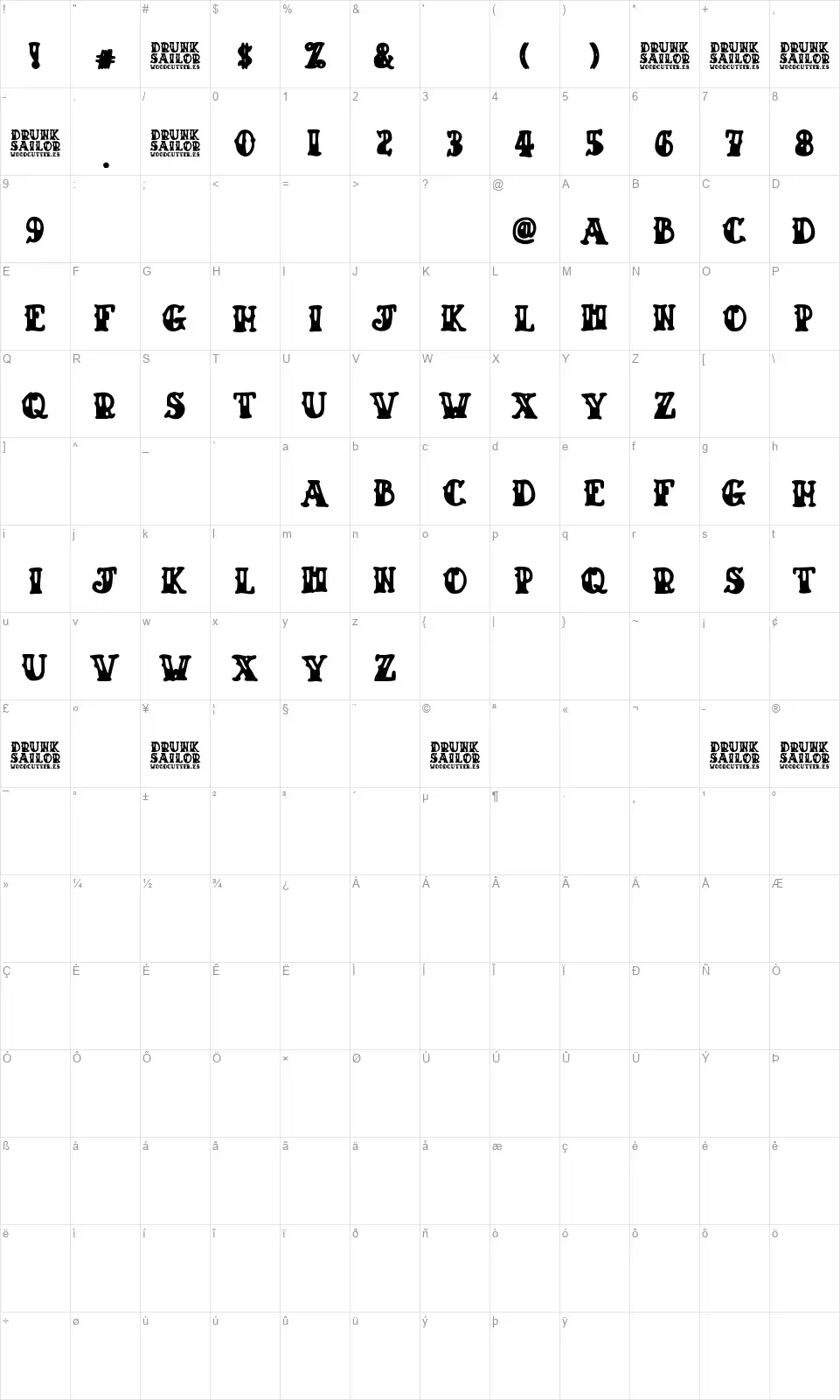 Drunk Sailorfont character map