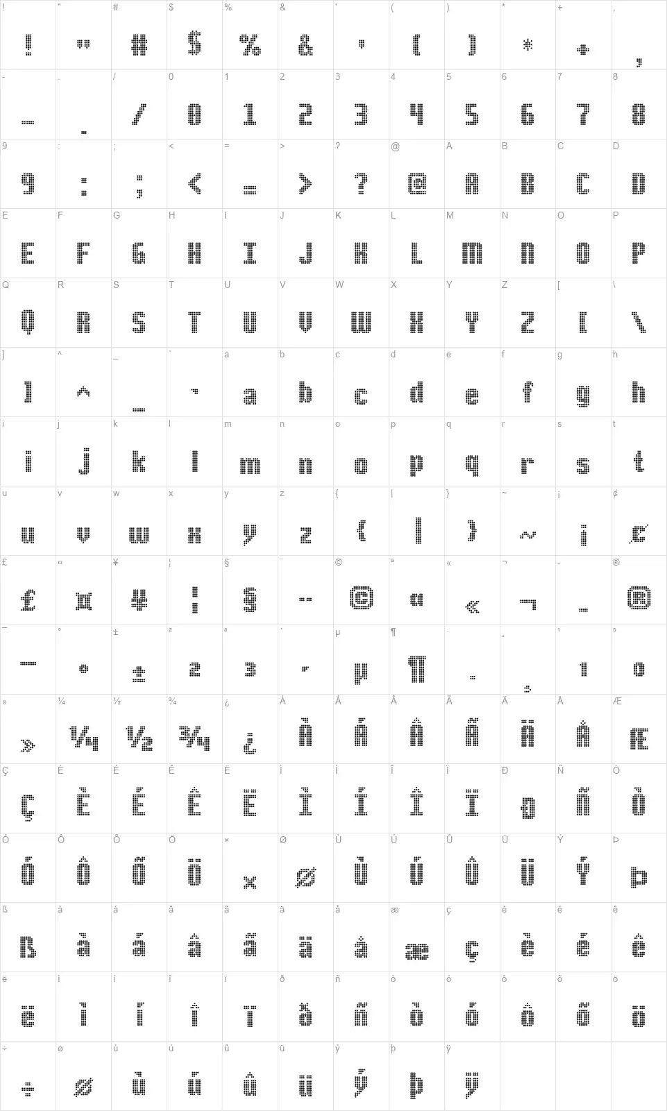 DS Pointfont character map