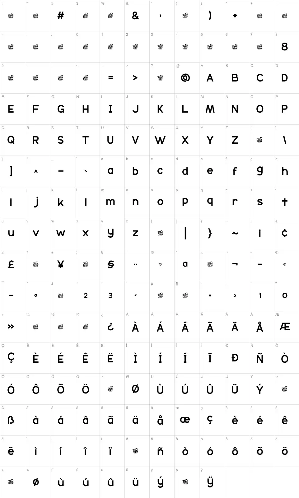 Duitechfont character map