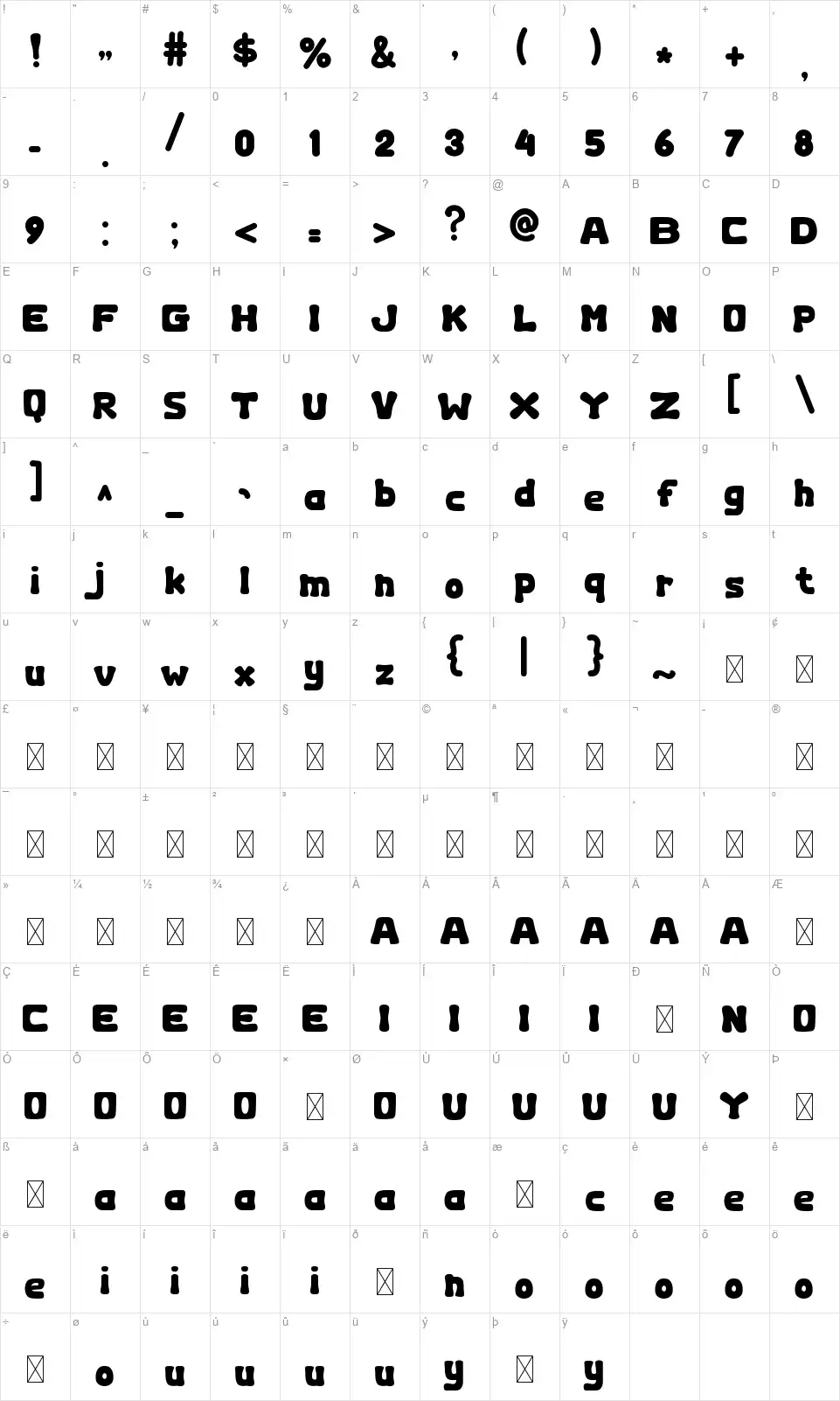 Dumogfont character map