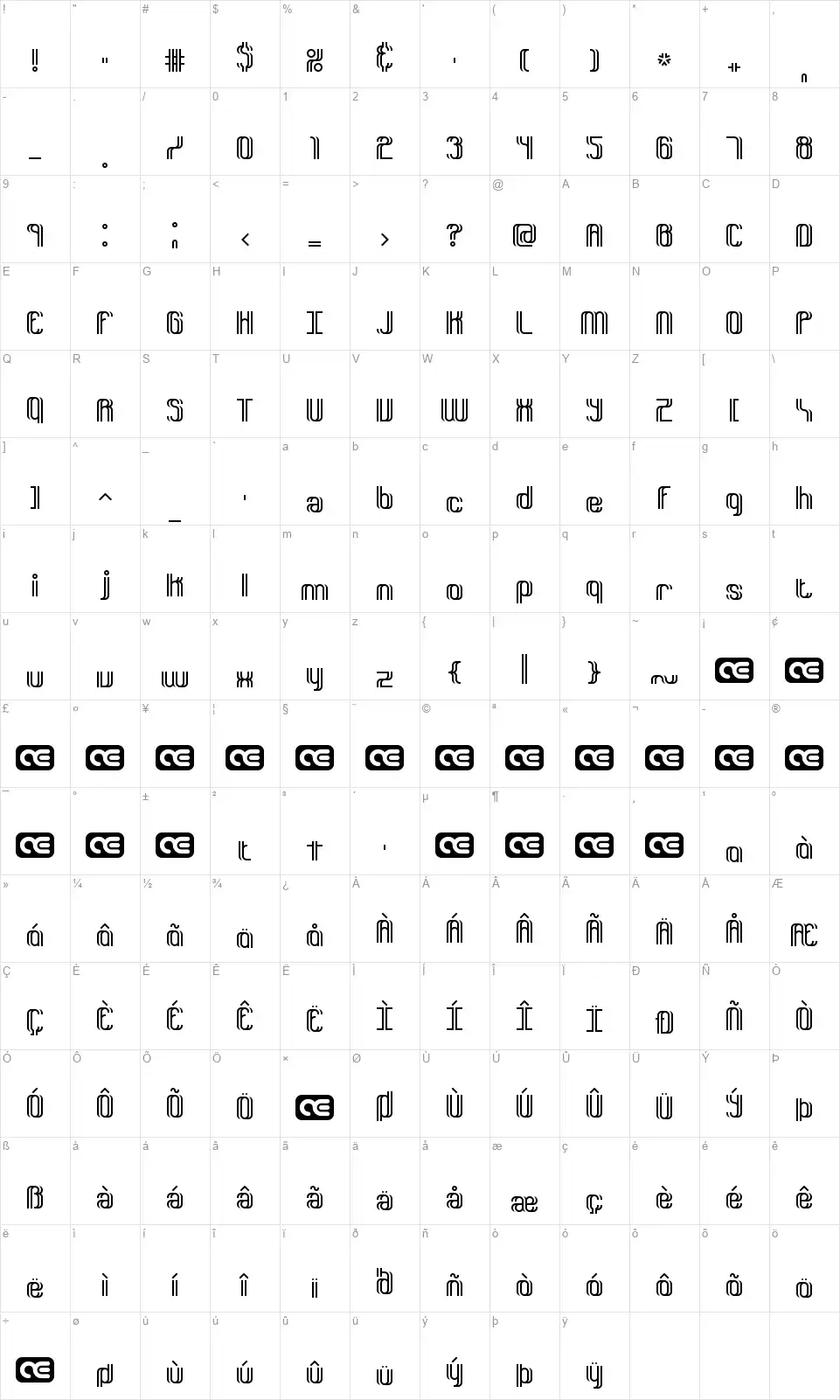 Dyphusion BRKfont character map