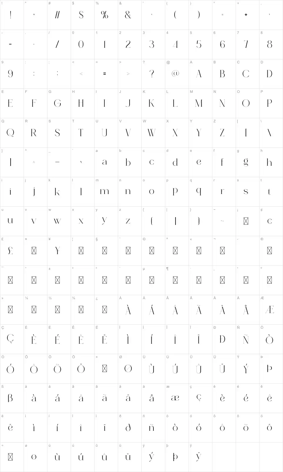 Earthyfont character map