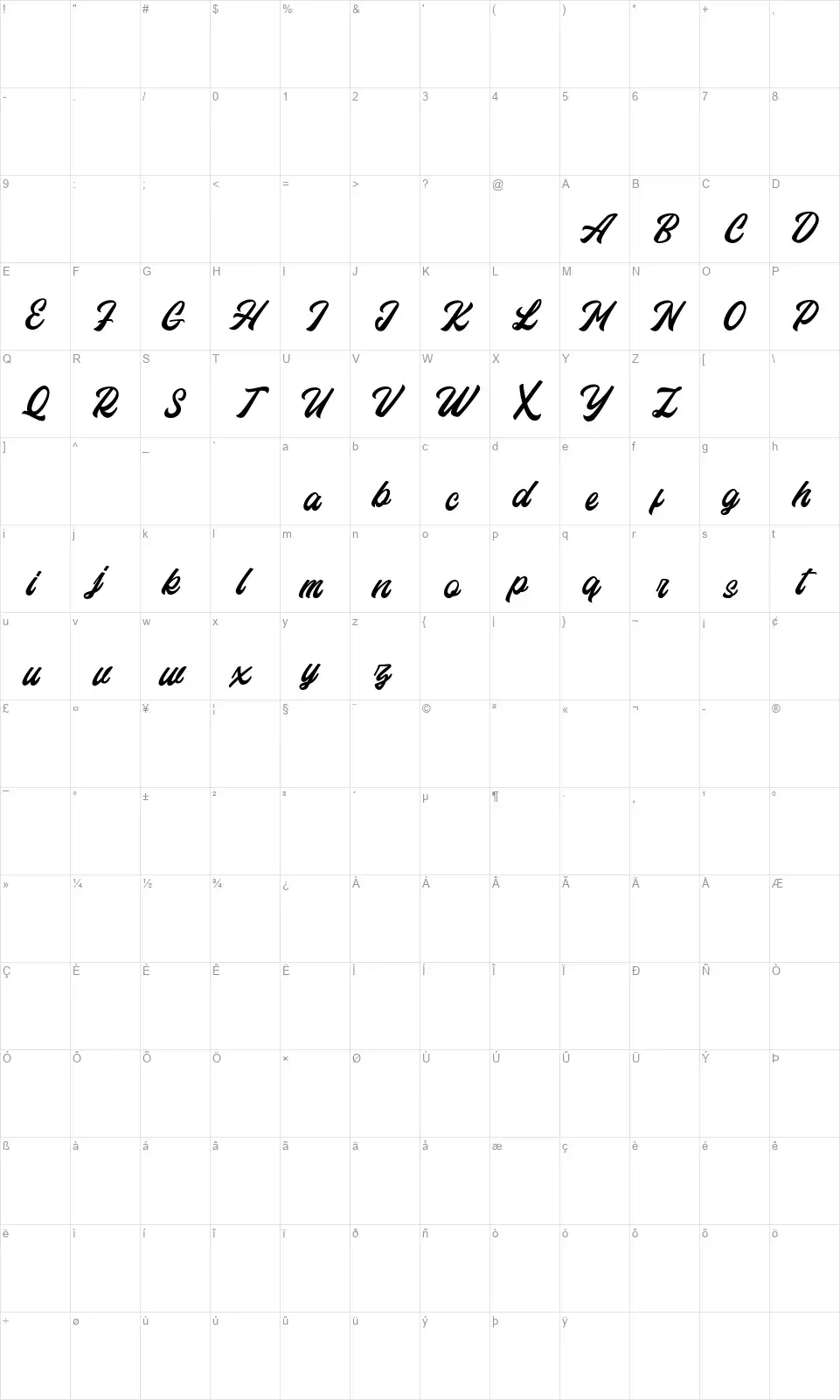 Eastchaftfont character map